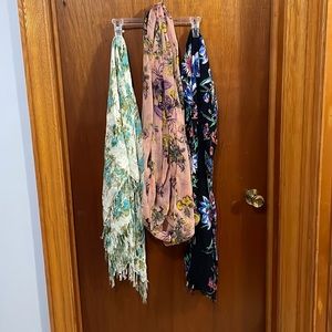 Set of three assorted floral scarves - square, pashmina or wrap, infinity scarf